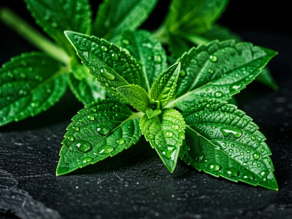 Botanical leaves with water droplets