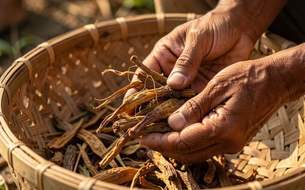 Farmer holding botanical roots