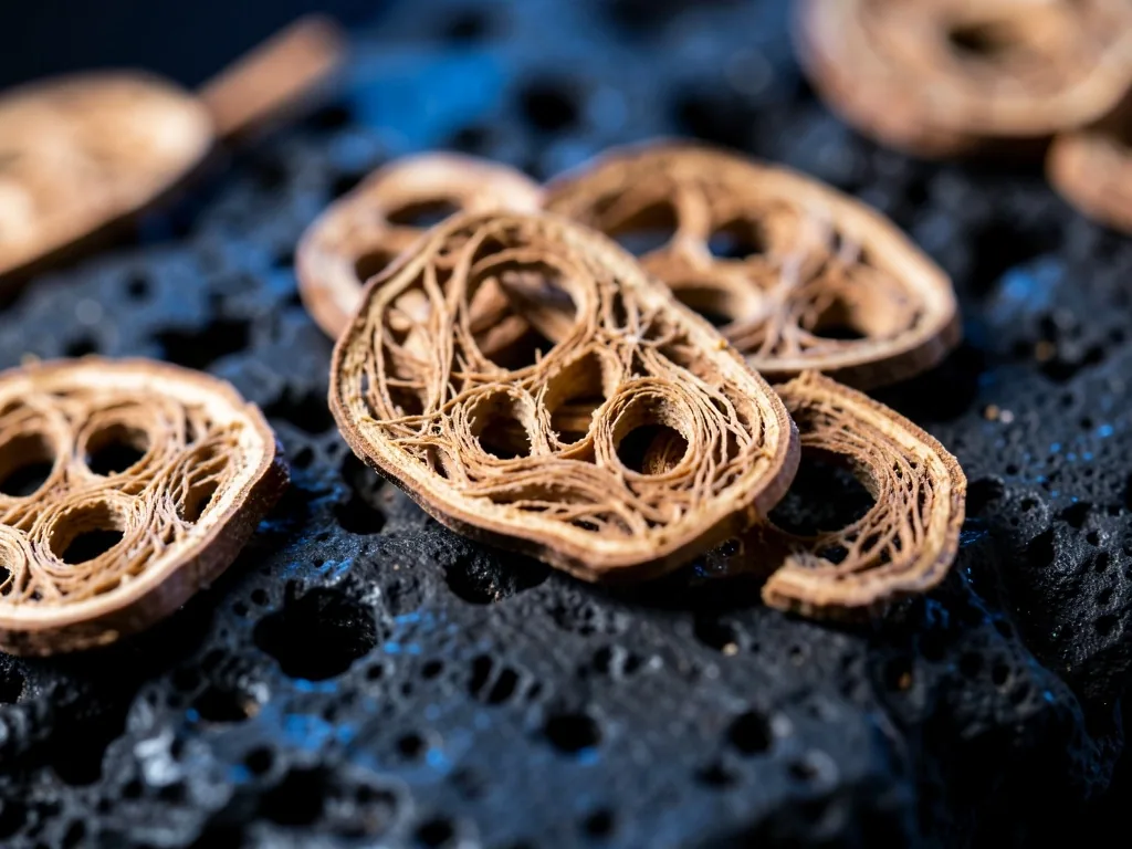 Macro detail of a raw botanical ingredient used in men's wellness supplements