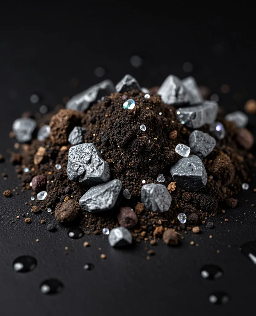 Macro photograph of mineral-rich volcanic earth with crystalline deposits