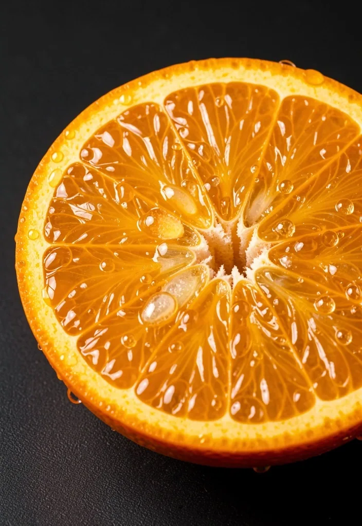 Macro cross-section of citrus fruit showing vitamin C rich pulp