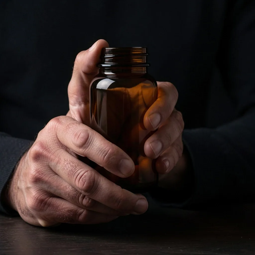Hands holding supplement bottle