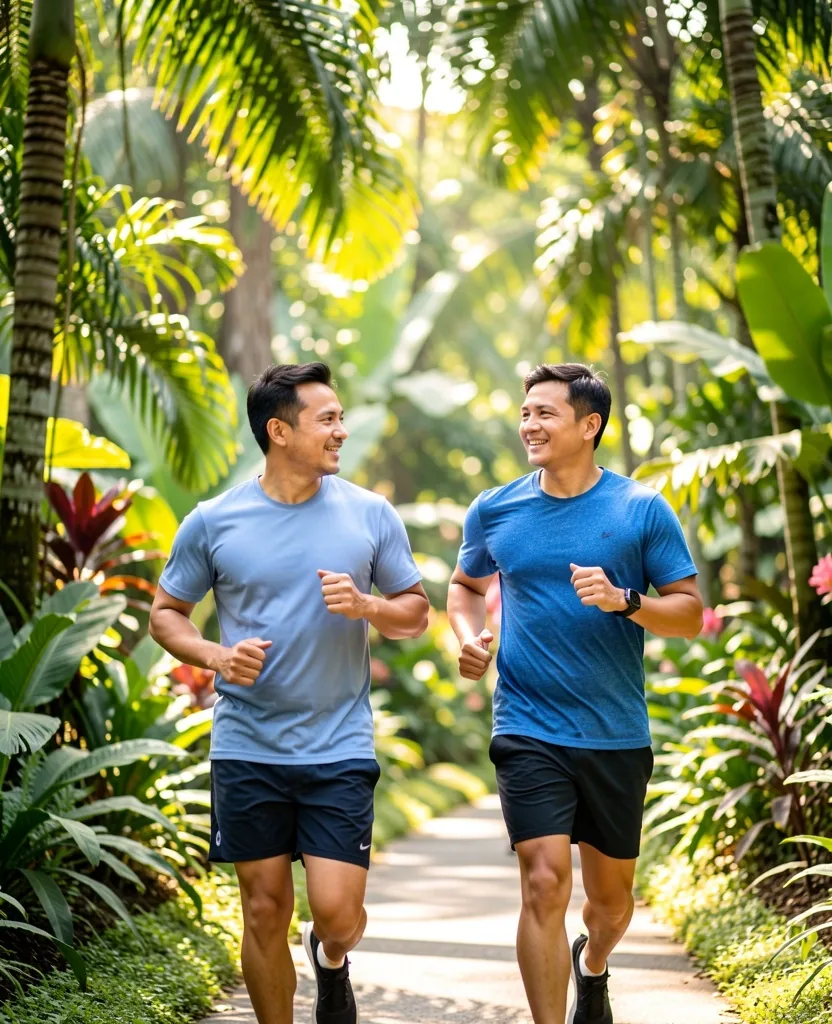 Two men exercising together in Bandung